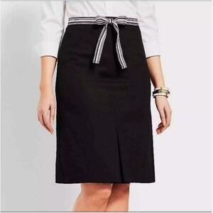 Talbot's Black Cotton A-Line Skirt | Ribbon Tie Belt Pockets Side Zipper Size 10